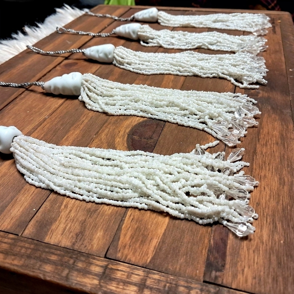 Set Of 5 Hand Beaded Fringe Tassels - Picture 3 of 5